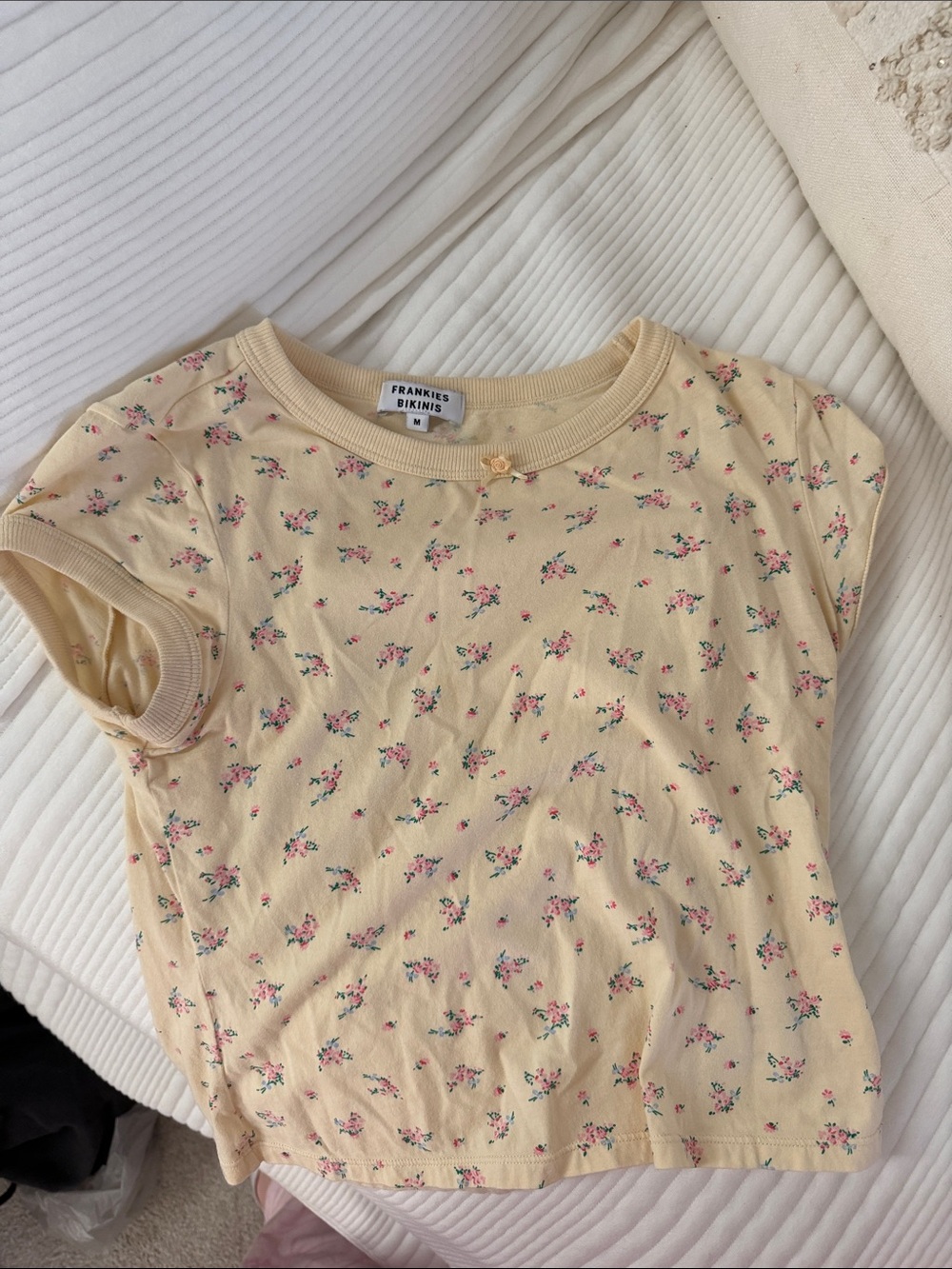 Frankie's Bikinis Cream Short Sleeve Tee with Pink Floral Print